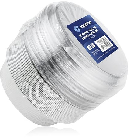 Coppice Moldes de Aluminio Reforzado con Tapa para Tartas y Postres | 15 x 15 x 4 cm | Aptos para Horno, Microondas y Congelador | Pack de 20