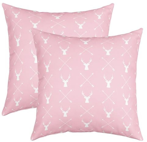 richhome Hirsch Geweih Kissenbezüge, Dschungel Jagdpfeil Kissenbezüge 45x45 für Wohnmobil Büro, Girly Pink Kissenbezüge Kissenbezüge Set von 2
