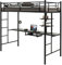 COSTWAY Cama Alta con Escritorio 95x200cm, Cama Alta Individual, Estructura de Hierro, 2 Escaleras Bilaterales y 2 Estantes de Almacenamiento, Literas Juveniles con Escalera (Negro)