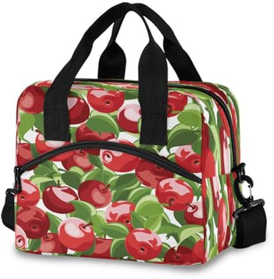 Ksajwzf Lonchera aislada con manzanas rojas y hojas para mujeres y hombres, lonchera de frutas reutilizable para adultos, contenedor de almuerzo con correa ajustable para el hombro para oficina,