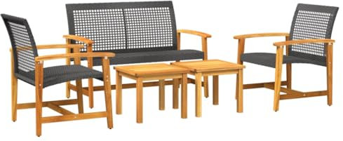 vidaXL Garten Lounge Set 5-TLG., Gartengarnitur mit Metallgestell, Gartenmöbel mit Rückenlehne Armlehnen aus Holz, Garten Sitzgruppe Terrassengarnitur, Schwarz Poly Rattan Akazienholz