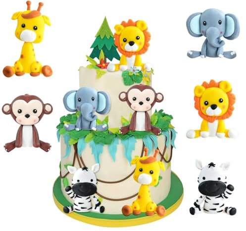 Dschungel Tortendeko, 5 PCS Tortendeko Tiere, Tiere Geburtstag Tortendeko, Zoo Tiere Cake Topper, Waldtiere Figuren Cake Topper, Kuchendeko Geburtstag Waldtiere, Tortendekoration für Kinder