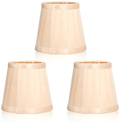 3-teiliger Lampenschirm, Heimdekoration, Stoff-Lampenschirm, Europäischer Kleiner Lampenschirme, Aufsteckbare Trommel, Kleine Lampenschirme, E14, Aufsteckbare Stoff-Lampenabdeckung(Hellgoldene Farbe)