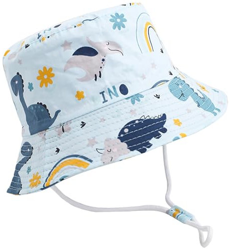 XYIYI Unisex Baby Kleinkind Blauer Regenbogen Dinosaurier Sonnenhut Kinder für 4-8 Jahre Jungen Mädchen mit Breite Krempe