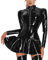 PIIKNUO Leder Bodysuit Damen Sexy Wetlook Body Kleid Party Latex Sexy Damen Lackleder Kleid Latex Kurze Partykleider Bodysuit Leder Kleider Minikleid Clubwear Glänzendes Lackleder Langarmkleid(XL)