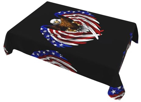 Tischdecke, Motiv: USA-Flagge, Patriotischer Adler, bedruckt, rechteckig, dekorativ, für Esstische im Innen- und Außenbereich von 4 bis 6, 137 x 183 cm
