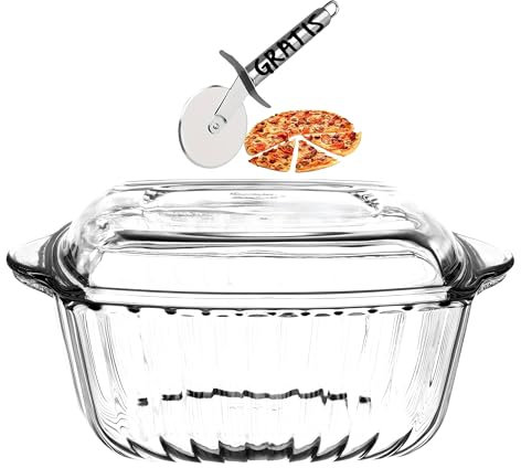 Vienberg Casseruola quadrata in vetro con coperchio, teglia in vetro, 1,9 litri, in vetro borosilicato, adatta al forno a 300 °C, resistente al gelo, resistente al calore, prodotta in Europa