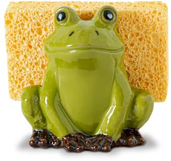 dgudgu Frog Sponge Holder for Kitchen Sink Cute Kitchen Sponge Holder Ceramic Kitchen Sink Sponge Holder Durable Sink Scrubber Holder