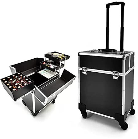 Aluminium-Make-up-Zugkoffer, Rollwagen, Kosmetiktasche, Organizer, professionelle Beauty-Reisetasche für Make-up-Künstler (Noir)