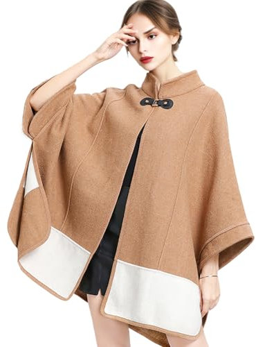 JLNYKADA Damen Winter Umhang Strickjacke Warm Kunstpelz Mäntel Poncho Cape Open Front Strickjacke Kleidung Outwear Poncho Robe (Braun)