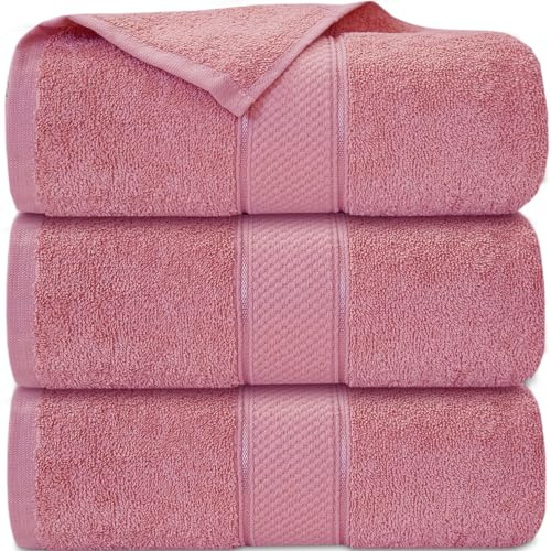 Casabella Pack of 3 Super Jumbo Extra Large Bath Sheet Towels100% Cotton 90cm x 180cm_Pink