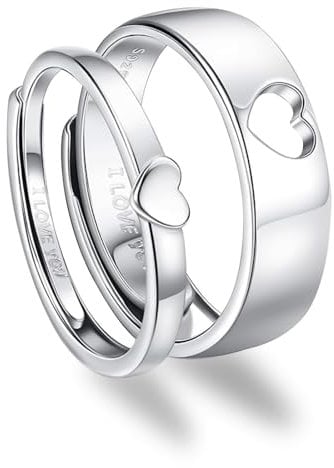 GAUEIOUR I Love You Couple Ring Adjustable Rings for Women Men, Heart Couples Adjustable Rings Wedding Band Sets Matching Ring for Couple