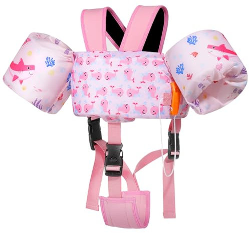 MoKo Chaleco Flotante de Natación para Niños, Manguito Flotador para Niños con Correa Ajustable para Niños de 20-50 lbs, Flotador de Piscina Aprender a Nadar Piscina Playa, Ballena Rosa