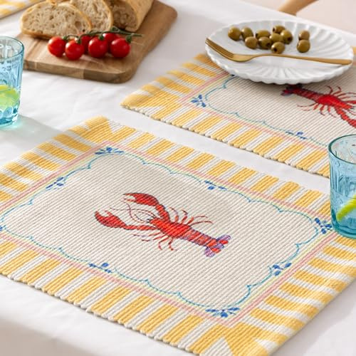 furn. Brunch Stripes Tischsets – Waschbare Maritim Gestreifte Hummer Satz Von 4 Schnelltrocknend Platzsets (Mehrfarbig – 46x36cm)