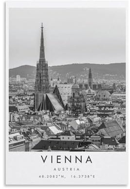 Wiener Reisedruck, Wien-Poster, einzigartige Wandkunst-Dekoration, Schwarz-Weiß-Koordinaten, Heimdekoration, Österreich, minimalistische Wandkunst, Standardmaßstab, 4_00x-Gigapixel,