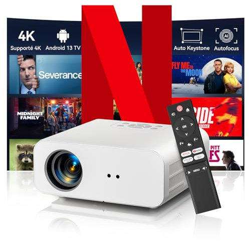Vidéoprojecteur 4K 【Netflix Certifié/Auto Focus】Auto Keystone Rétroprojecteur WiFi Bluetooth, 26000 Lumen Full HD 1080P Projecteur Vidéo, Smart Projecteur utilisation en un clic de Netflix/Youtube/D+