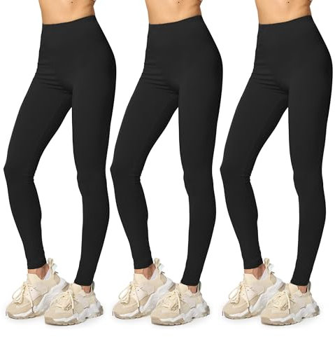 Merry Style Damen Leggings Baumwolle für das ganze Jahr Bequeme Leggings Blickdicht Damen Ideal für Yoga Sport Gym und Freizeit MS10-198 (Schwarz 3-er Pack, S)