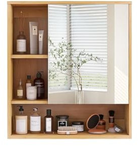 NJIEzhao Armoire à Pharmacie Murale en Bambou avec Miroir Armoire de Salle de Bain