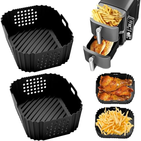 2 Piezas Molde Silicona Freidora de Aire para Ninja Double Stack XL SL400EU SL401EU, Molde Silicona Air Fryer, Accesorios Freidora de Aire, con Asa, Negro