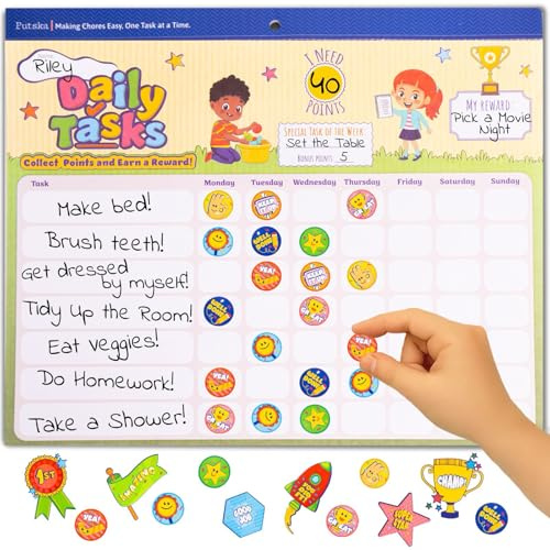 PUTSKA Kids Behaviour and Chore Chart, 26 Boards, 1528 Stickers, Classic