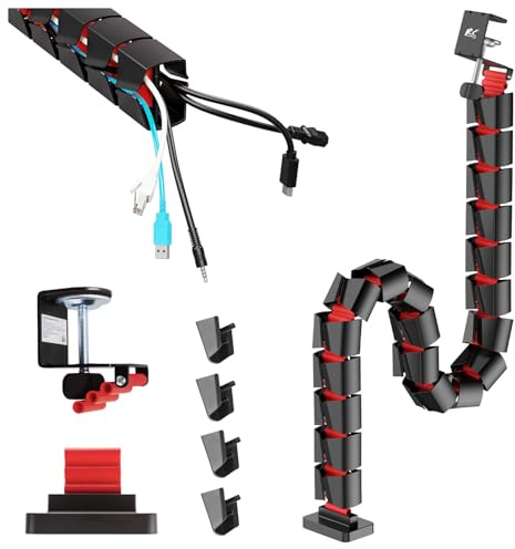 NanoRS RS125 Kabelkanal Organizer 1345 mm schwarz rot | Modularer Kabelschutz für Schreibtisch | 2‑Kanal Ordnungssystem ohne Bohren | Gaming Stil Kabelmanagement