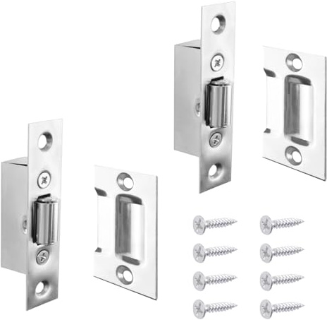 INCREWAY Lot de 2 loquets à rouleau silencieux réglables avec plaque de gâche pour porte de placard (argenté)
