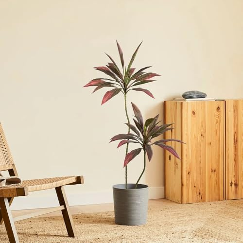 BLAINE - Planta Artificial Dracena Roja 120 cm | Aspecto Hiperrealista para Decoración de Habitación, Interiores y Oficinas Que No Necesita Mantenimiento