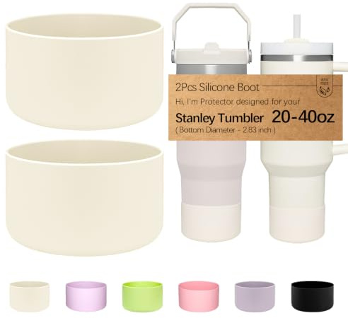 WK IEASON 2 Pcs Tumbler Bottom Protector Boot for Stanley Quencher Adventure 40oz & Stanley IceFlow 20oz 30oz and Compatible with Hydro Flask Water Bottle 12oz 21oz 24oz(Creamx2)