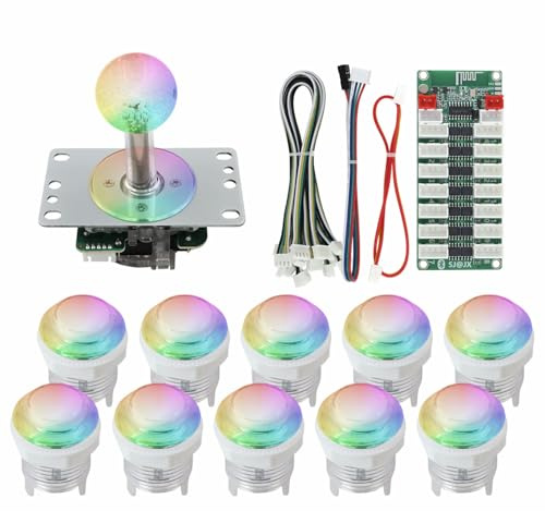 SJ@JX Arcade RGB LED Button Encoder Joystick DIY Kit – 16M Color Lighting, Adjustable Brightness & Modes, 4/8-Way Sanwa-Style Joystick, Plug & Play, Expandable Lighting, High-Durability Switches