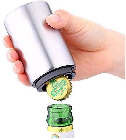 niceEshop(TM) Magnetic Automatic Beer Bottle Cap Opener,Stainless Steel Push Down Beer Opener,Silver
