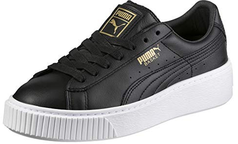 PUMA Women's Basket Platform Core Sneaker, Black-Gold, 5 UK