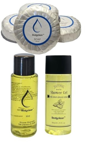 Lot de 3x125 Produits d'accueil Shampoing 40 ML Amande, Gel Douche 40 ML Amande, Savon 30 g Orange Amère pour Pro, airbnb