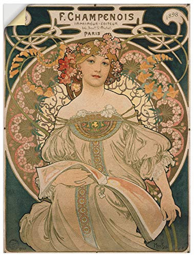 ARTland Wanddeko Wandtattoo selbstklebende Vinylfolie Frau Blumen Champagne Plakat für F Champenois 1897 Frau Kunst Jugendstil Alfons Mucha T7EM