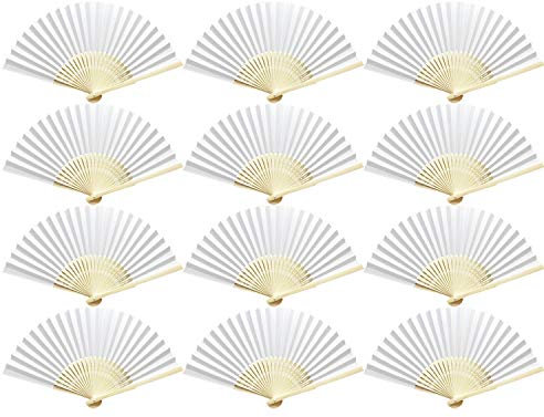 Woohome 12 PCS Hand Fan Foldable Paper Fan for Dancing, Part, Picnic, Wedding Party Gift, Guest Favour Wedding Decoration (White)
