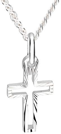MYA art Premium Kette Halskette 925 Silber Rhodiniert mit Kreuz Anhänger Diamantiert für Damen Kinder Herren Kreuzkette 45cm MYASIKET-120