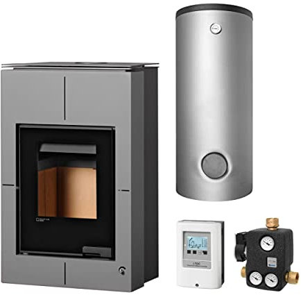 Aquaflam KS2761 Vario Saporo 11 kW Basic Wasserführender Kaminofen Grey Komplett-Set Kombispeicher THKE/F 600