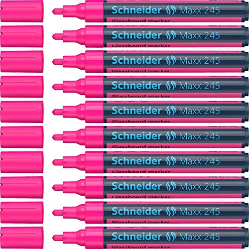 Schneider Maxx 245 Glasboardmarker / Whiteboard Marker (für Glasflächen, trocken abwischbar) 10er Packung pink