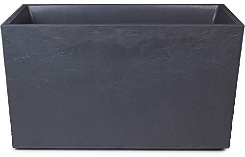 Ondis24 Pflanzkübel Blumenkübel Blumentopf Vulkan Pierre 100cm, 116 Liter, Schiefer Optik mit Wasserspeicher, Winterfest (Anthrazit)