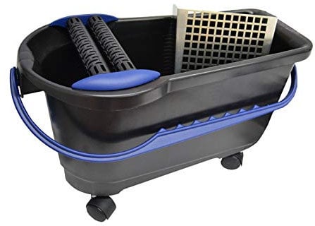 HUFA Profi-Clean Waschbox - Set mit 24l Eimer, 4 Räder, Doppelrollen (gelocht) und Bodensieb aus Metall - Waschset Fliesen Wascheimer - Fugbox für Fliesenleger