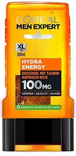 L'Oréal Paris Men Expert Shower Gel for Men, for Cleansing Body, Hair and Face, Hydra Energy, 1 x 300 ml