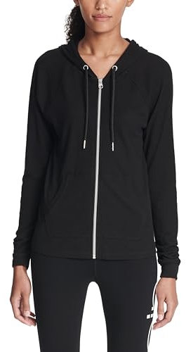 Calvin Klein Women's Ruched Long Sleeve Zip Front Hoodie Jacket, Black, XL