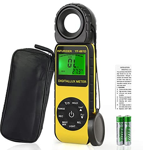 INFURIDER Digital Luxmeter Belichtungsmesser YF-881D Illuminometer 0.1-400,000 Lux Lichtmessgerät Lichtmesser mit um 270° drehbarem Detektor für LED-Licht und Zuchtpflanze