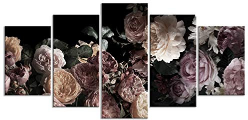 decomonkey - Impression sur Toile Intissé Fleurs 200x100 5 Pièces - Tableau Décoration Appartement Cadre en Bois Photo Déco Salon Peinture sur Toile Maison Fleurs nature jardin plantes