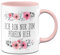Tassenbrennerei Tasse mit Spruch Ich bin nur zum pöbeln hier - Blumig - Kaffeetasse lustig für Arbeit, Büro - Spülmaschinenfest (Rosa)