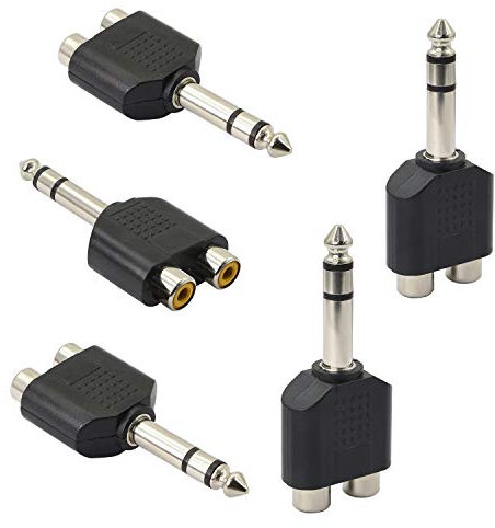 GELRHONR Adaptateur 6.35mm stéréo vers 2X RCA,Prise Jack stéréo TRS de 6,35 mm vers Dual fiches Femelles Phono RCA-5PCS