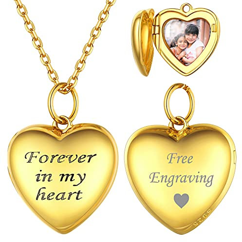 ChicSilver Damen Mädchen Herz Medaillon zum öffnen Foto Bild Amulett mit „Forever in My Heart“ Schrift Photo Bild Amulett mit Gravur für Freundin Ehefrau Liebeskind