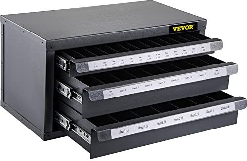 VEVOR Boîte de Rangement pour Tarauds 3-24 mm Coffret Vide pour Tarauds à 3 Tiroirs 29 Compartiments Étiquetés Distributeur de Tarauds 37,5x20x20 cm Empilable Identification Facile Rangement Atelier