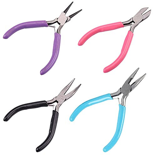 Trsnzul Set di Pinze 4 Pezzi Strumenti Pinze Creazione di Artigianato Utensili Kit Tronchese Pinza a Becco di Aghi Pinze per Bigiotteria per la Riparazione e Artigianato Fai da Te