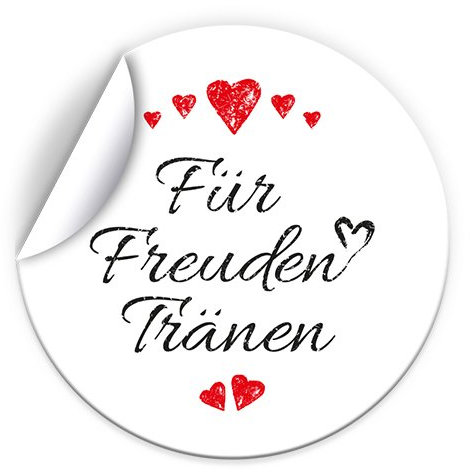 Junapack 25 Aufkleber Für Freudentränen Etiketten für Taschentücher, Gastgeschenke, Mitgebsel bei Hochzeit Taufe Kommunion Konfirmation Jubiläum Geburtstag (5 cm rund) Herz rot