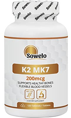 Sowelo Vitamin K2 MK7 I 200 mcg I Nahrungsergänzungsmittel I Schützt das Kreislaufsystem vor Krankheiten I Stärkt das Skelettsystem I 120 Tabletten